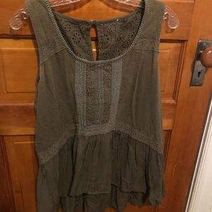Anthropologie Green Sleeveless Eyelet Top